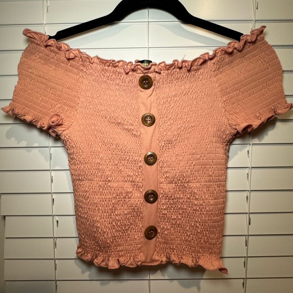 ORANGE RISS Salmon Color Off-the-Shoulder Crop Top